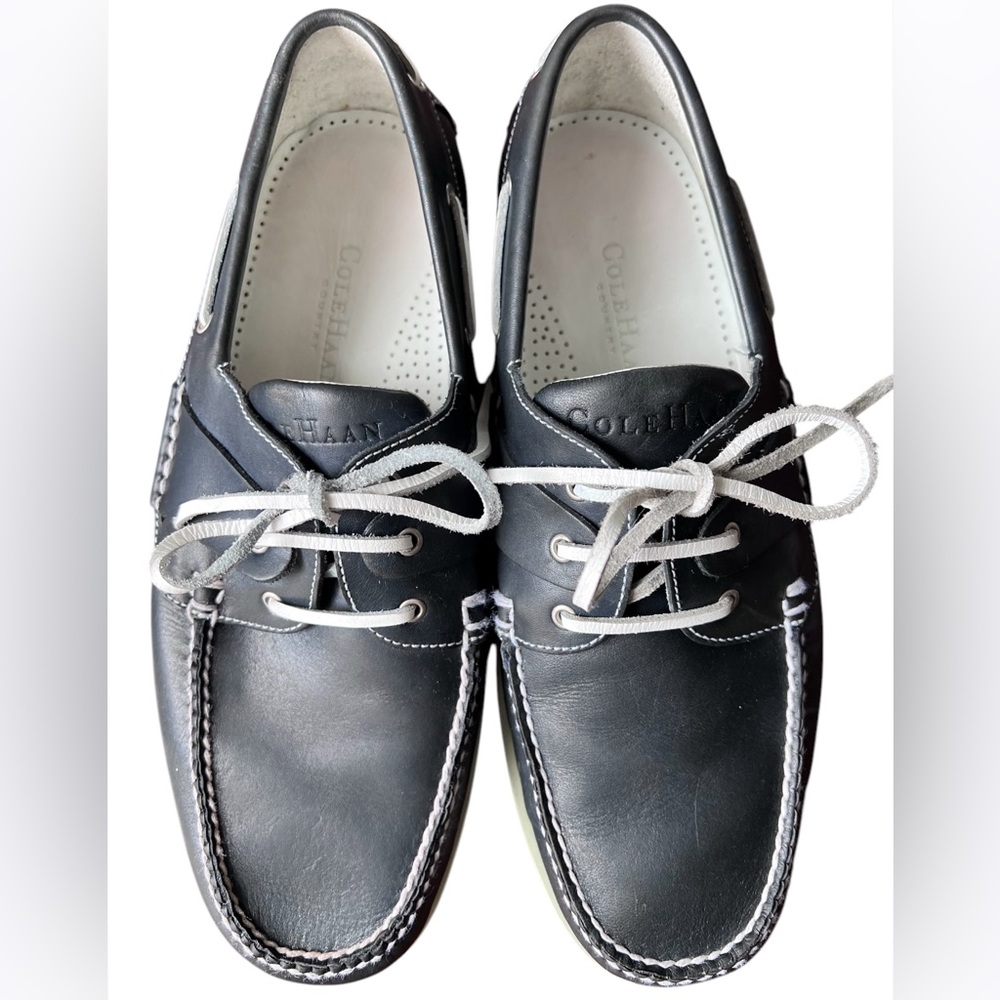 COLE HAAN Country Men's Navy Leather Boat Loafers Shoes C01265 Size 10.5